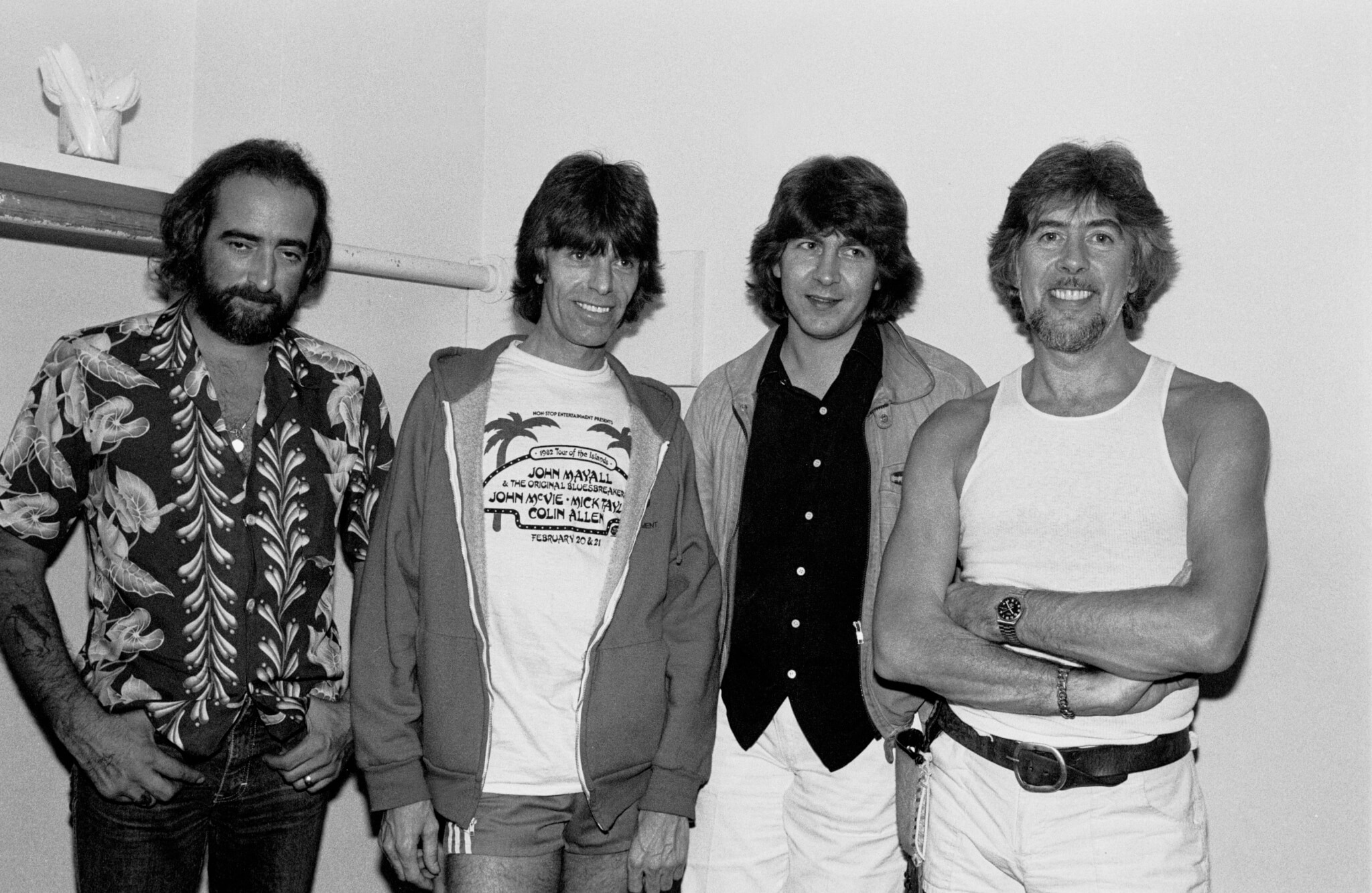 CHICAGO, IL-JUNE 13: John McVie, Colin Allen, Mick taylor and John Mayall on June 13th, 1982 at Park West in Chicago, Illinois (Photo by Paul Natkin/WireImage)